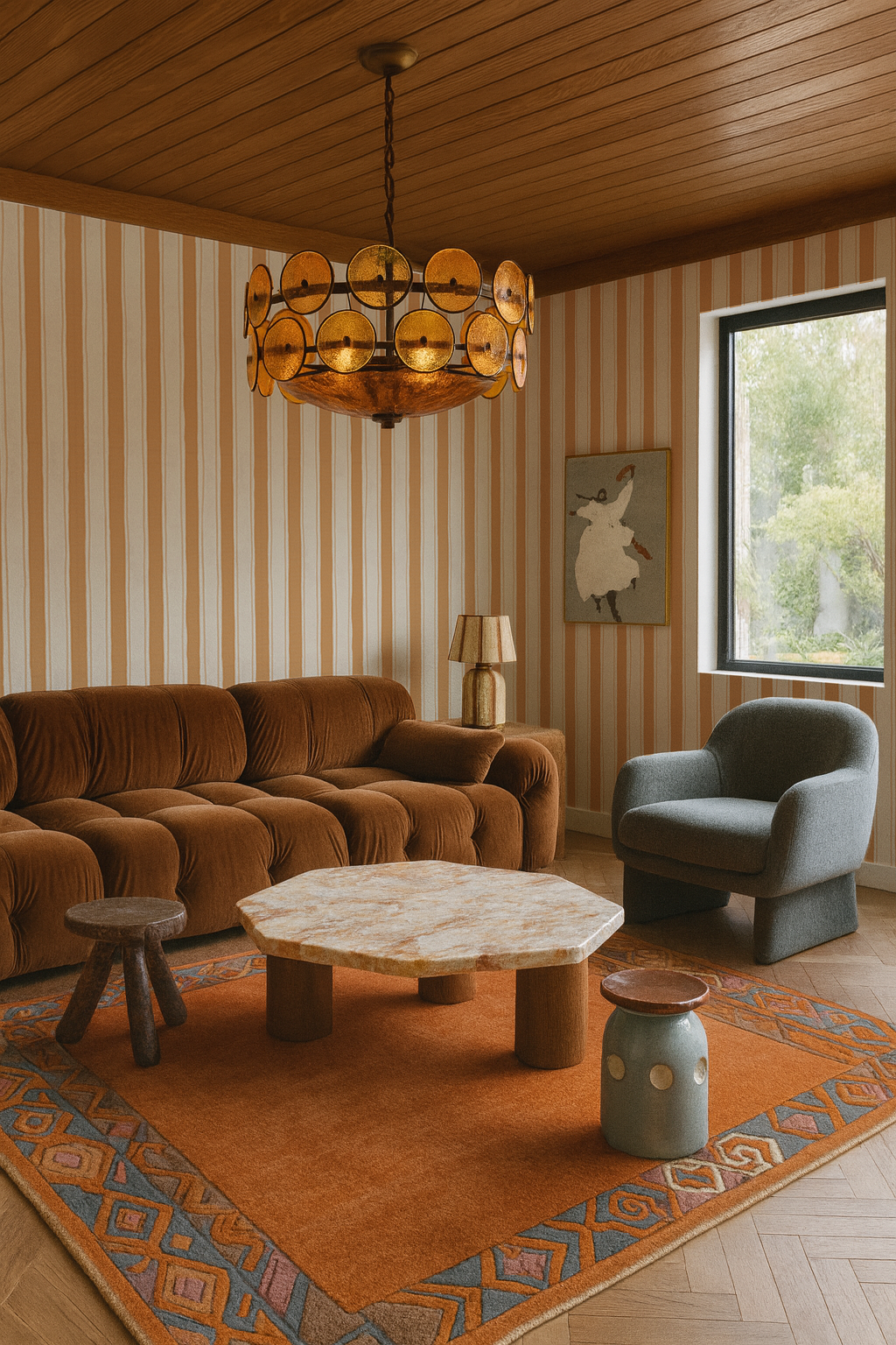 Riviera Stripe Wallpaper, off-white and orange creamsicle - Tampa Home & Garden Store