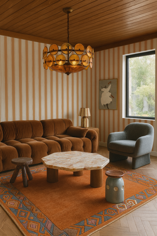Riviera Stripe Wallpaper, off-white and orange creamsicle - Tampa Home & Garden Store