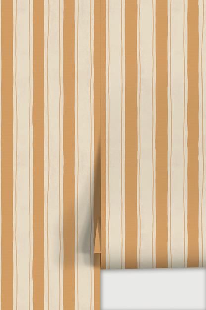 Riviera Stripe Wallpaper, off-white and orange creamsicle - Tampa Home & Garden Store