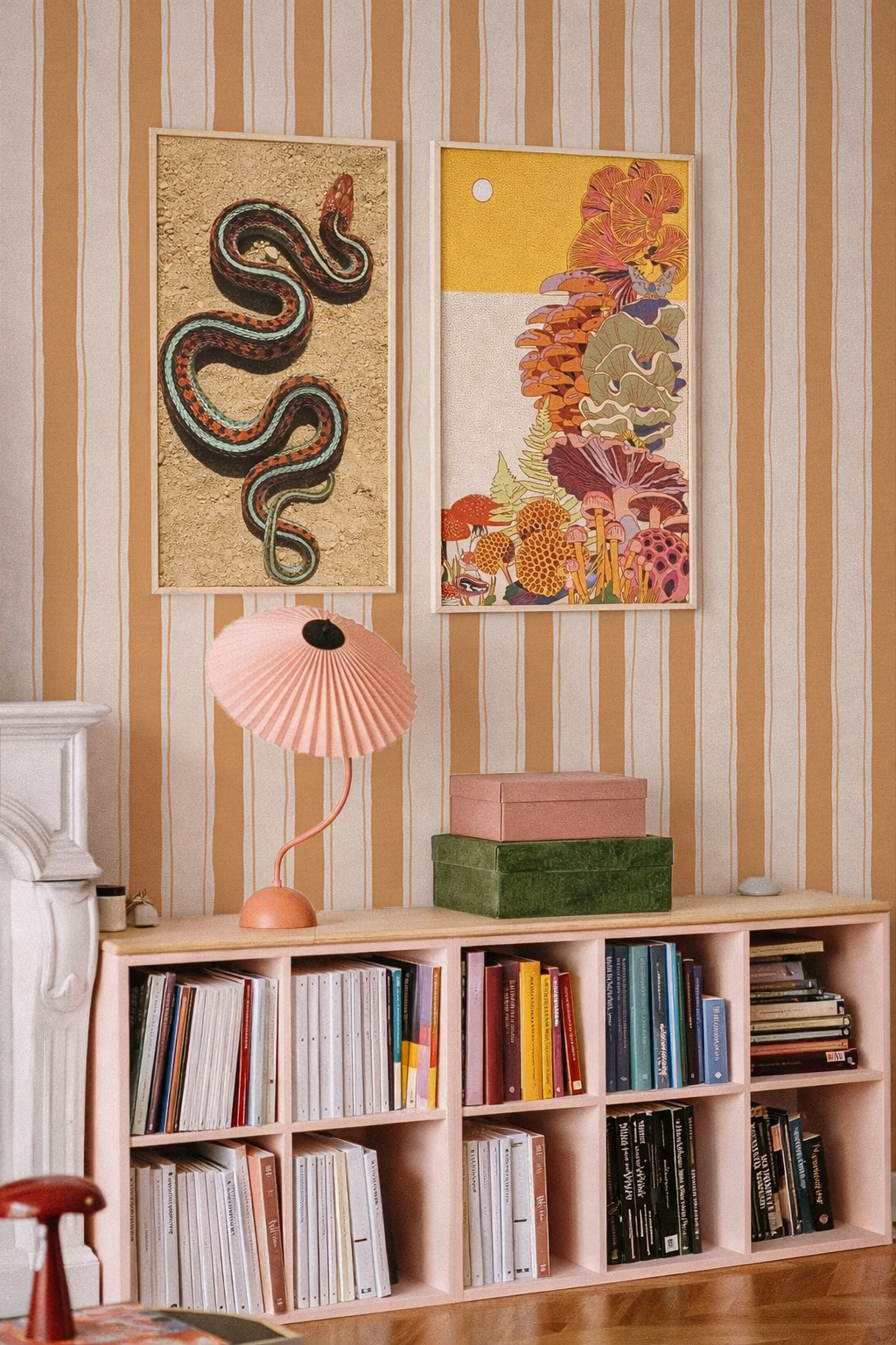 Riviera Stripe Wallpaper, off-white and orange creamsicle - Tampa Home & Garden Store