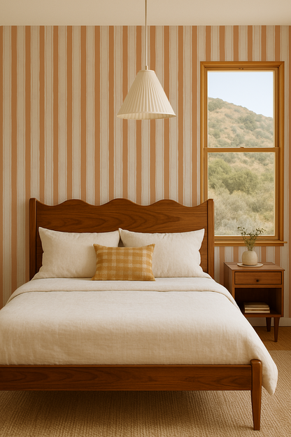 Riviera Stripe Wallpaper, off-white and orange creamsicle - Tampa Home & Garden Store