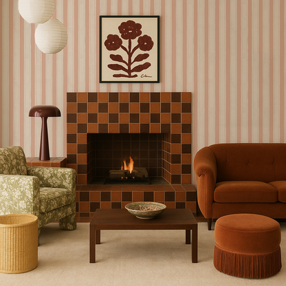 Riviera Stripe Wallpaper, off-white and peach - Tampa Home & Garden Store