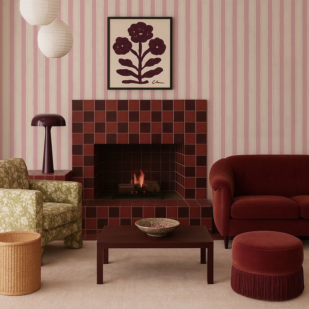 Riviera Stripe Wallpaper, off-white and pink - Tampa Home & Garden Store