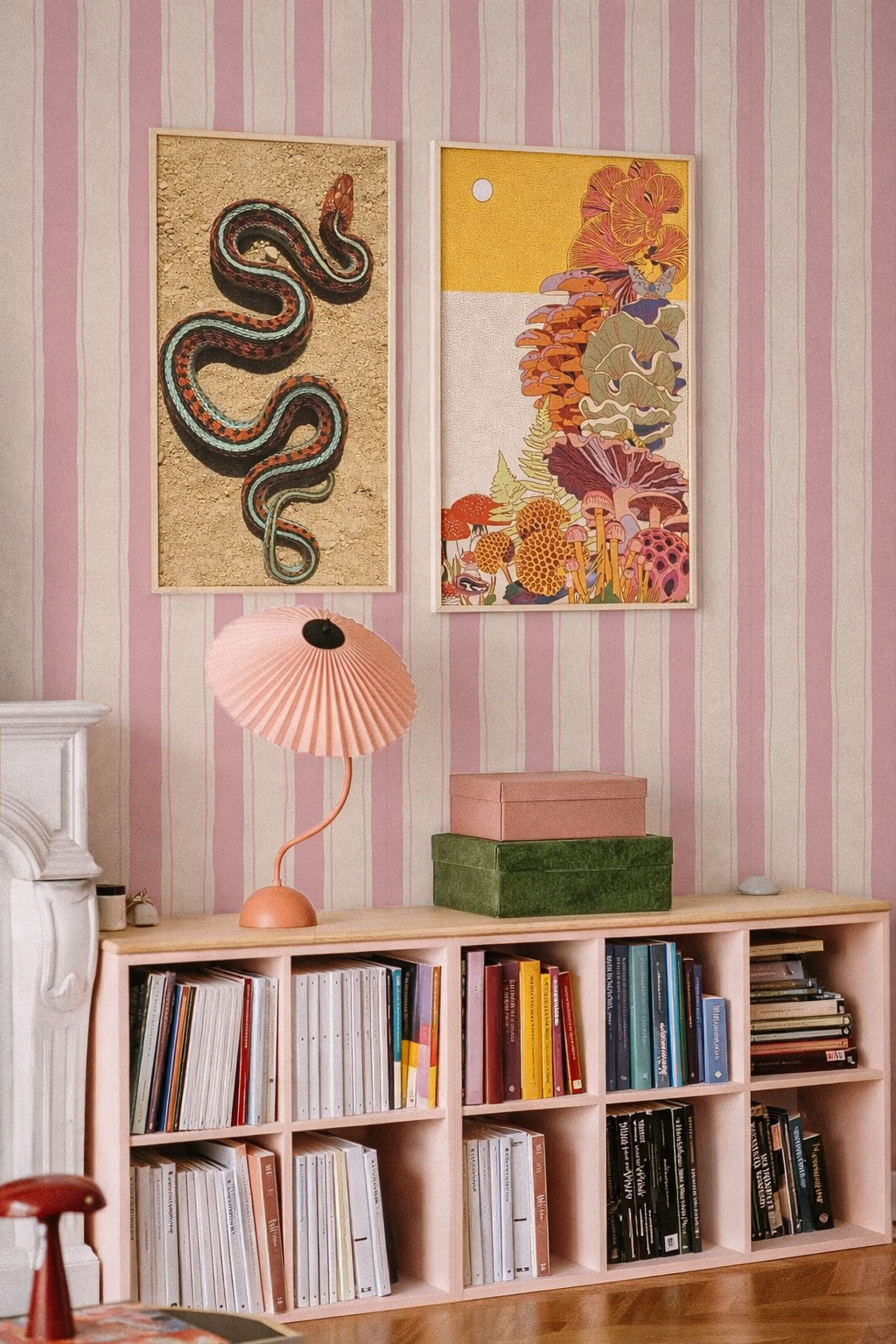 Riviera Stripe Wallpaper, off-white and pink - Tampa Home & Garden Store