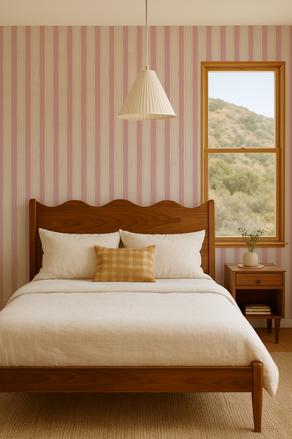 Riviera Stripe Wallpaper, off-white and pink - Tampa Home & Garden Store
