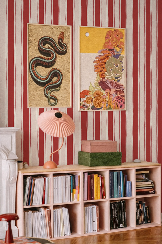 Riviera Stripe Wallpaper, off-white and red - Tampa Home & Garden Store