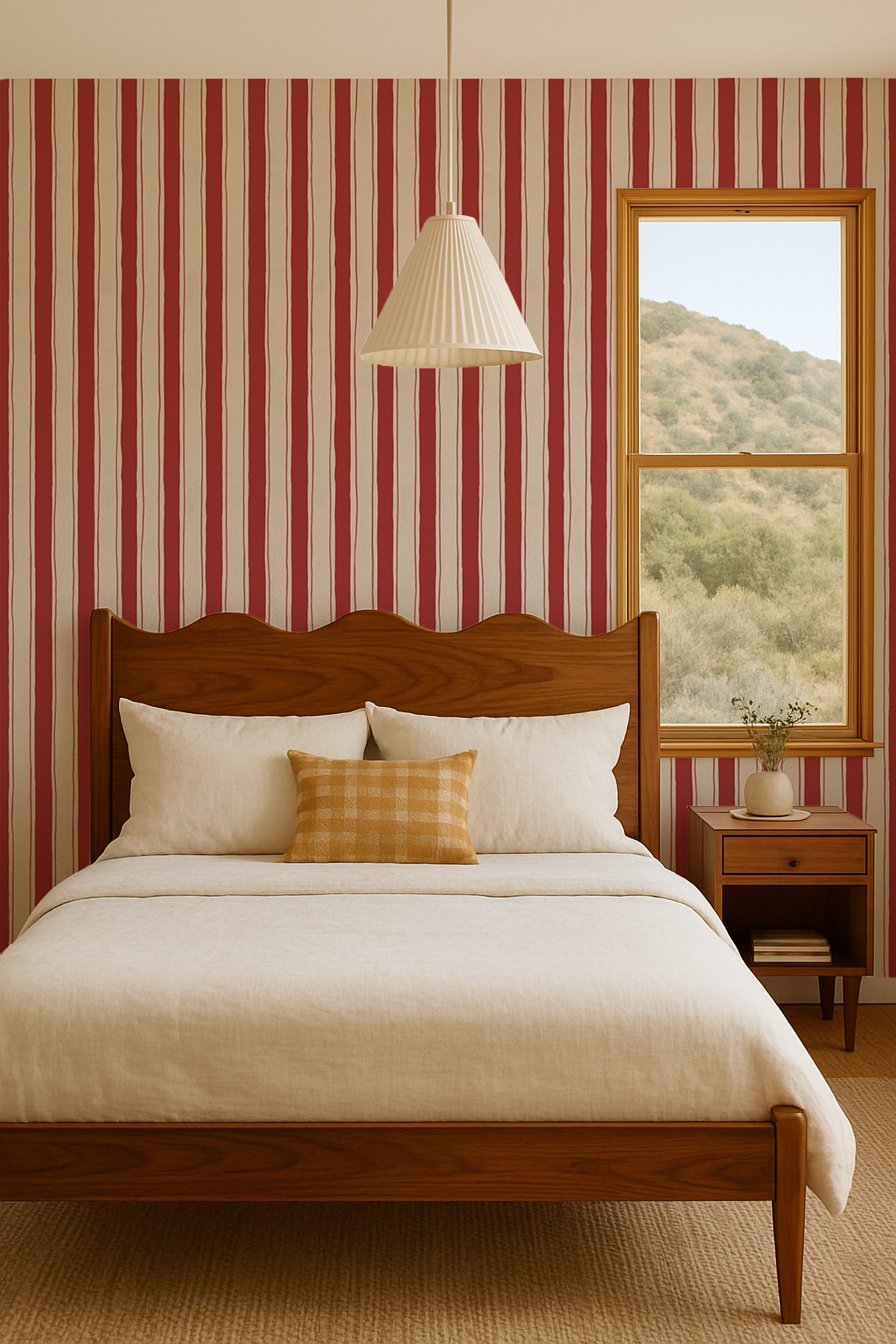 Riviera Stripe Wallpaper, off-white and red - Tampa Home & Garden Store