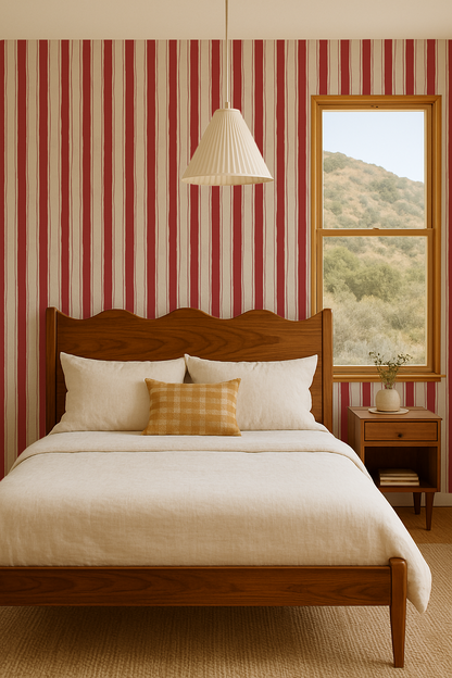 Riviera Stripe Wallpaper, off-white and red - Tampa Home & Garden Store