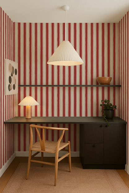 Riviera Stripe Wallpaper, off-white and red - Tampa Home & Garden Store