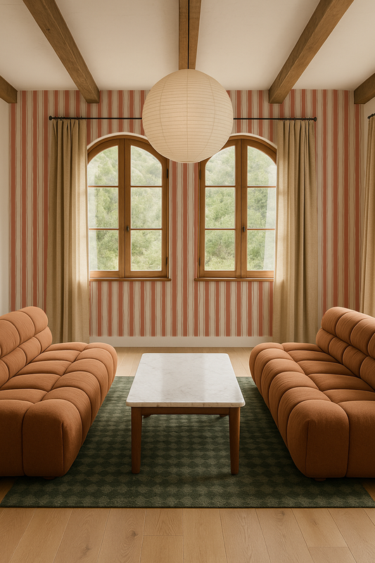Riviera Stripe Wallpaper, off-white and rust - Tampa Home & Garden Store