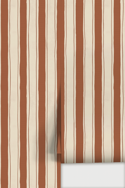Riviera Stripe Wallpaper, off-white and rust - Tampa Home & Garden Store