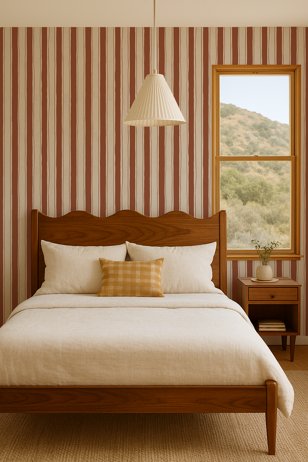 Riviera Stripe Wallpaper, off-white and rust - Tampa Home & Garden Store