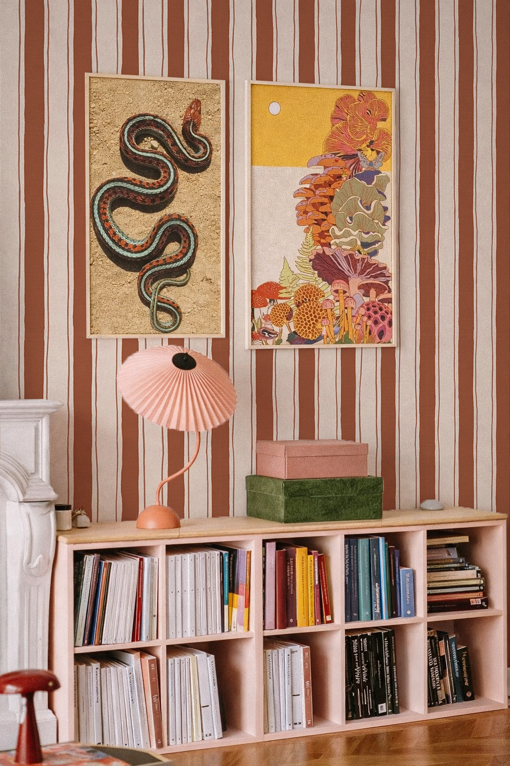 Riviera Stripe Wallpaper, off-white and rust - Tampa Home & Garden Store