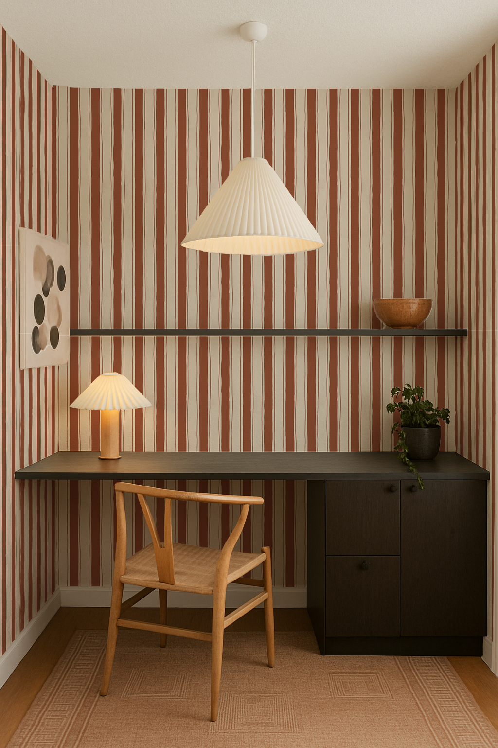 Riviera Stripe Wallpaper, off-white and rust - Tampa Home & Garden Store