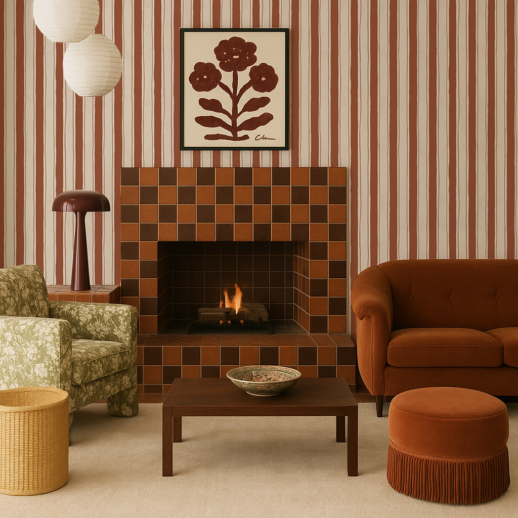 Riviera Stripe Wallpaper, off-white and rust - Tampa Home & Garden Store