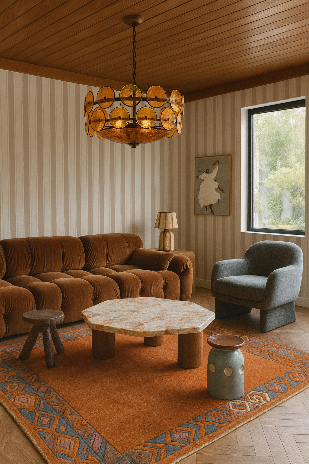 Riviera Stripe Wallpaper, off-white and tan - Tampa Home & Garden Store