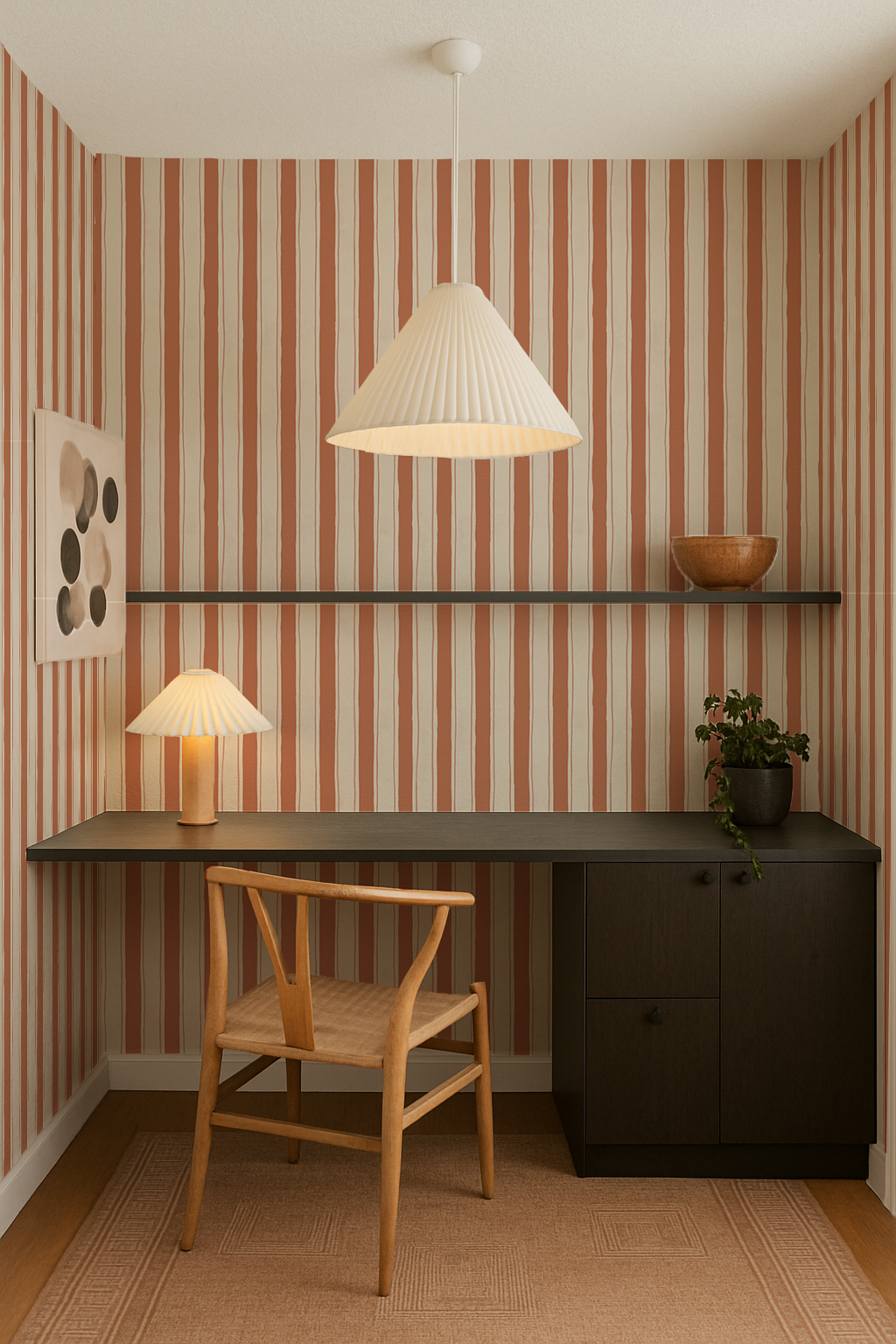 Riviera Stripe Wallpaper, off-white and terra cotta - Tampa Home & Garden Store