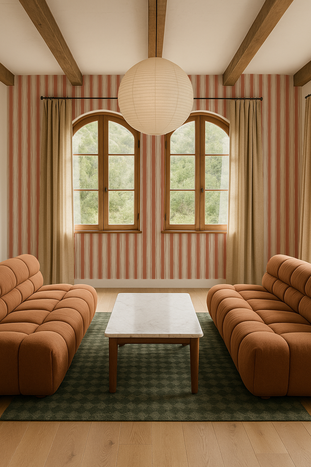Riviera Stripe Wallpaper, off-white and terra cotta - Tampa Home & Garden Store