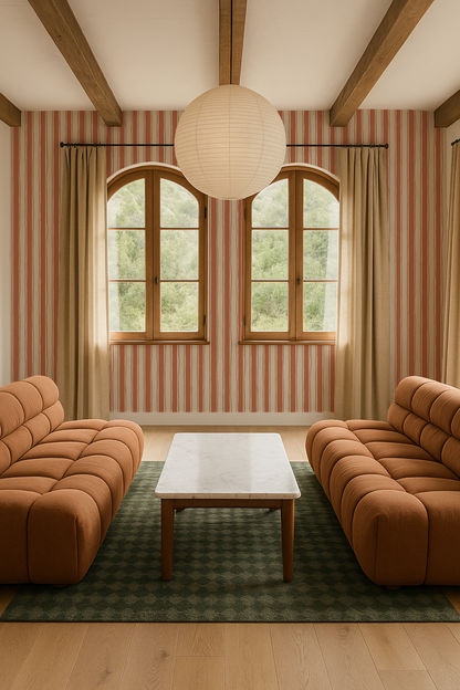 Riviera Stripe Wallpaper, off-white and terra cotta - Tampa Home & Garden Store