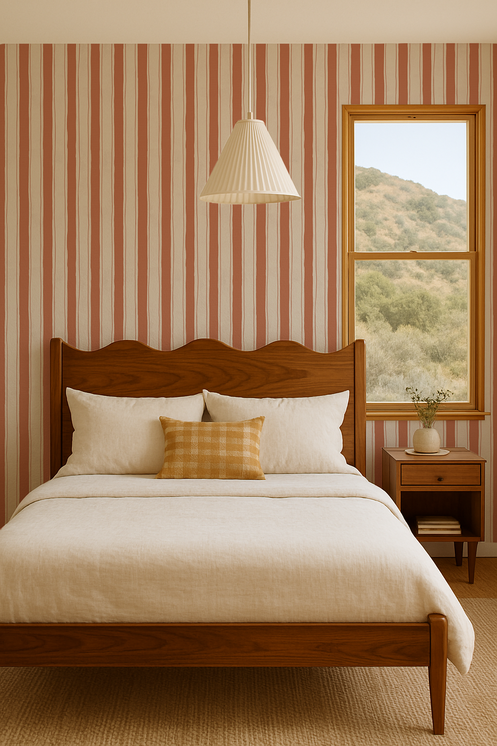 Riviera Stripe Wallpaper, off-white and terra cotta - Tampa Home & Garden Store