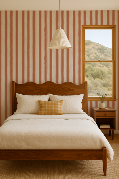 Riviera Stripe Wallpaper, off-white and terra cotta - Tampa Home & Garden Store