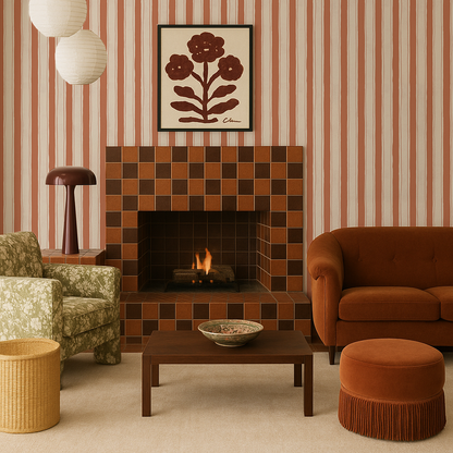 Riviera Stripe Wallpaper, off-white and terra cotta - Tampa Home & Garden Store