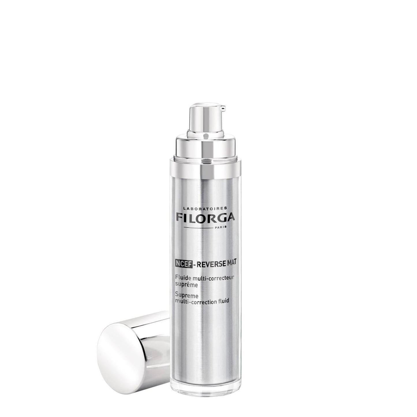NCEF-Reverse Mat supreme multi-correction fluid serum bottle with silver pump by Filorga on Tampa Home & Garden Store