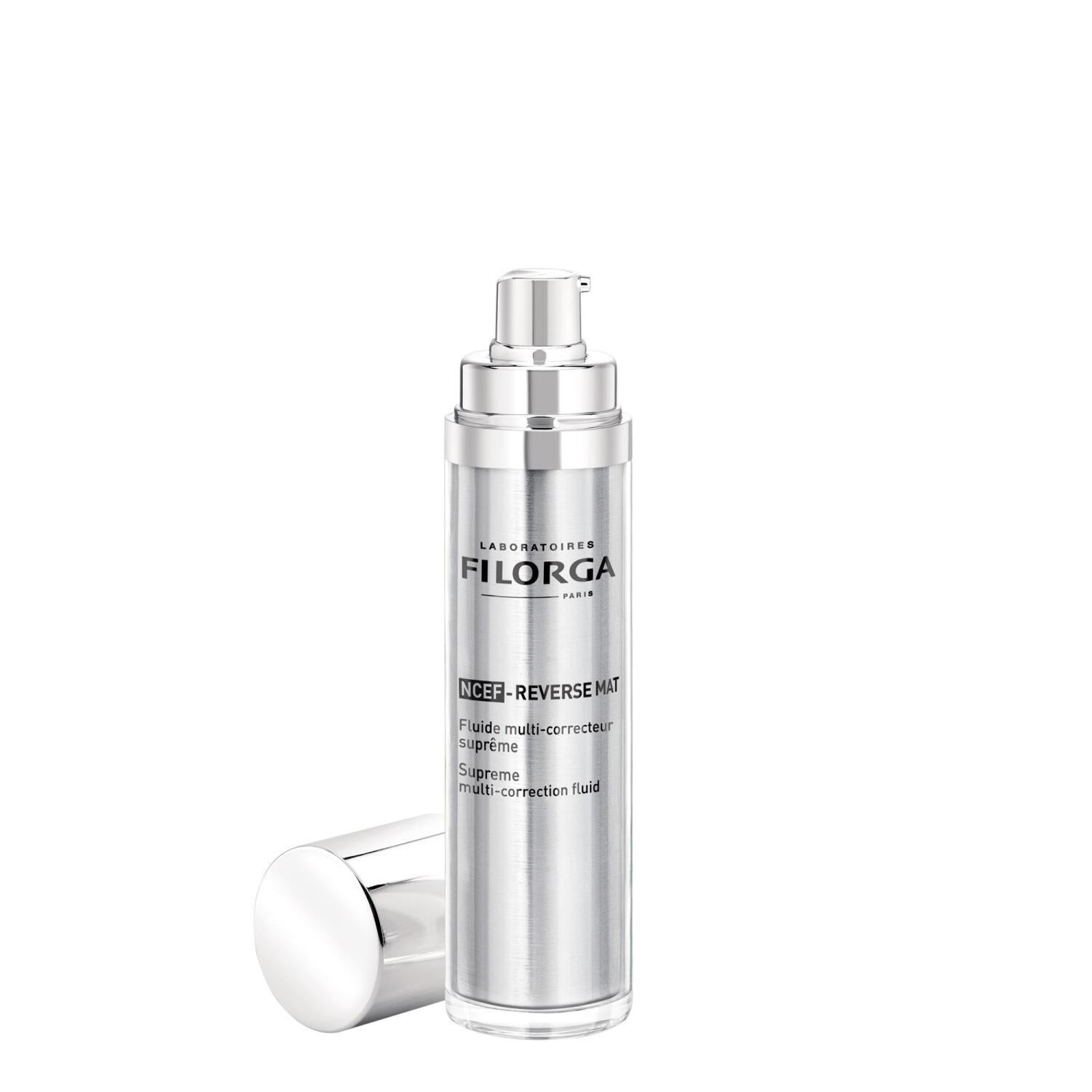 NCEF-Reverse Mat supreme multi-correction fluid serum bottle with silver pump by Filorga on Tampa Home & Garden Store