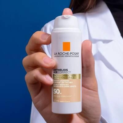Anthelios Age Correct tinted cream SPF50+ foundation bottle La Roche-Posay beige label on Tampa Home & Garden Store