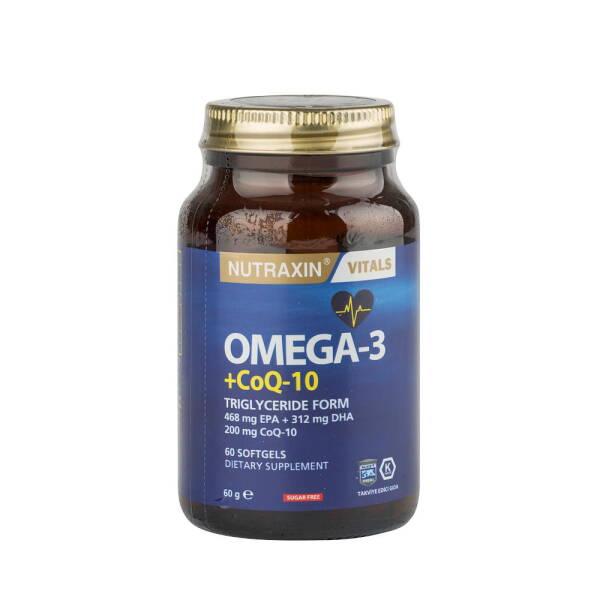 Nutraxin Omega-3 + CoQ-10 softgels bottle, 60 caps, blue label on glass Beauty Care Bag on Tampa Home & Garden Store