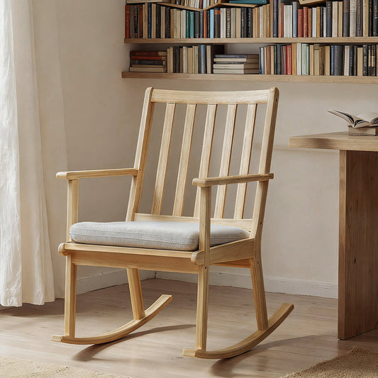 Rocking Chair with Cushion Solid Rubber Wood Rocker with Padded Seat-Natural - Tampa Home & Garden Store
