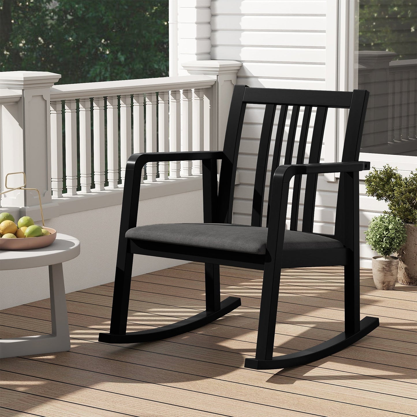 Rocking Chair with Slatted Back and Curved Armrests