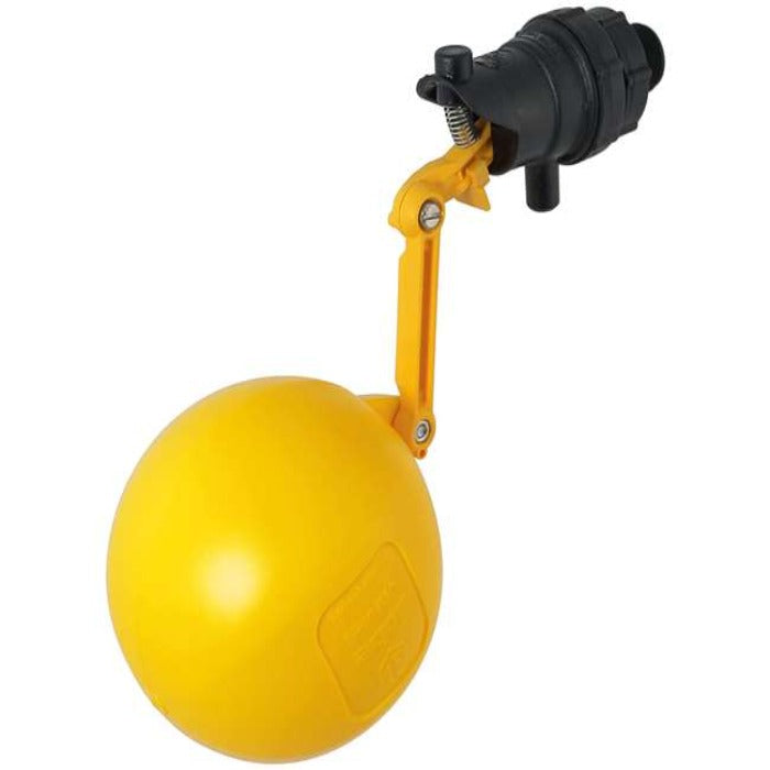 Rojo Autofill 3/4 in irrigation float valve with yellow ball and black actuator on Tampa Home & Garden Store