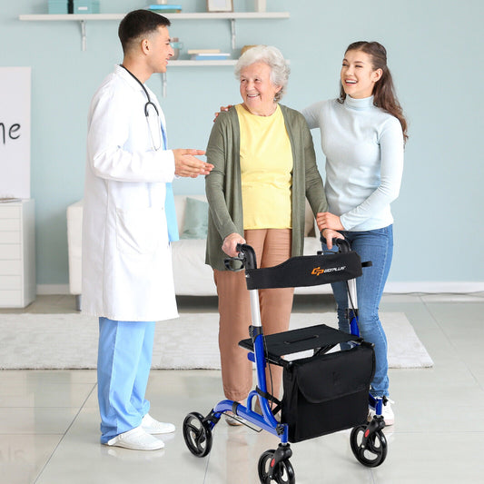 Folding Aluminum Rollator Walker with 8 inch Wheels and Seat - Tampa Home & Garden Store