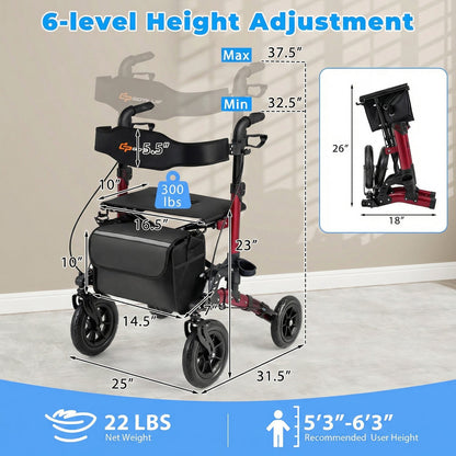 Rollator Walker for Seniors Folding Rolling Walker with Seat