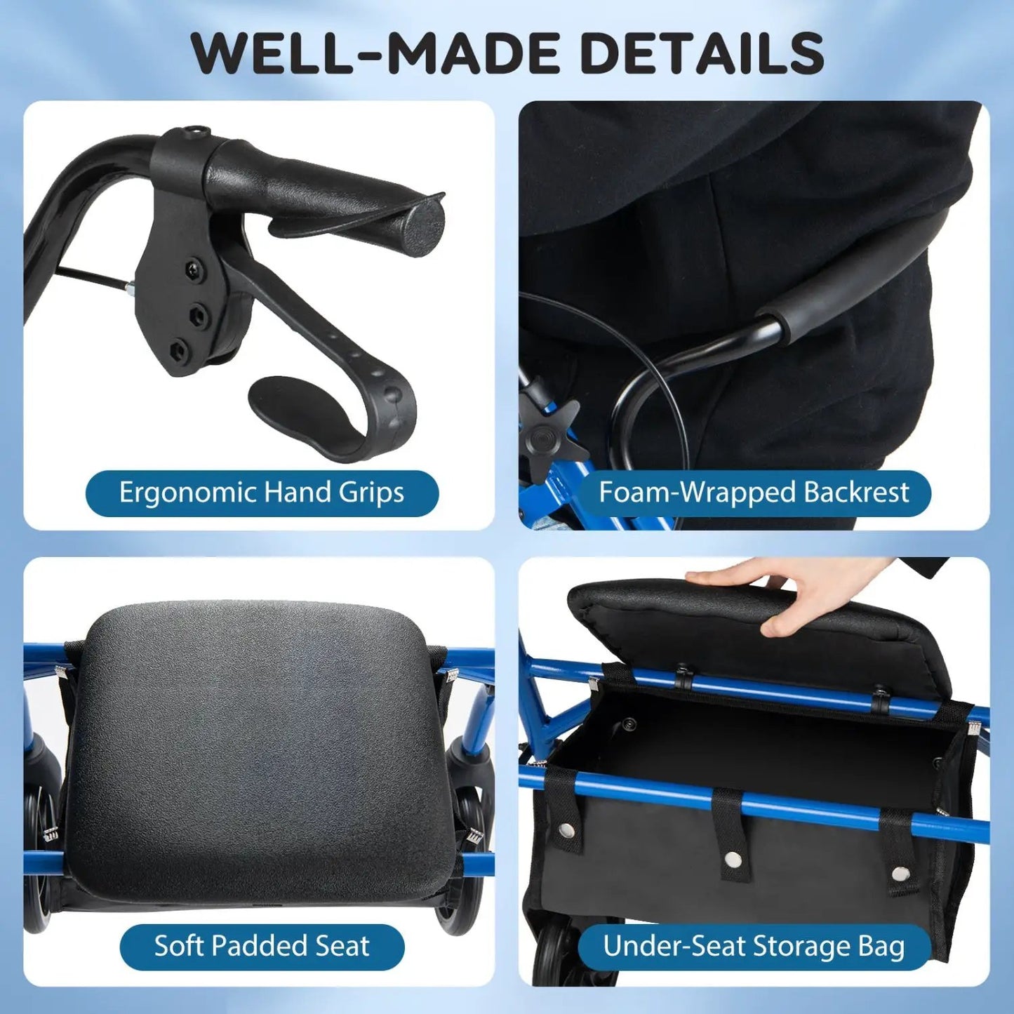 Rollator Walker with Seat and Adjustable Handles