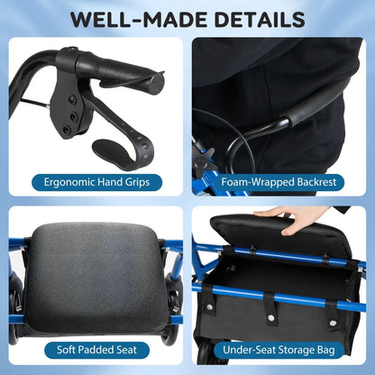 Rollator Walker with Seat and Adjustable Handles
