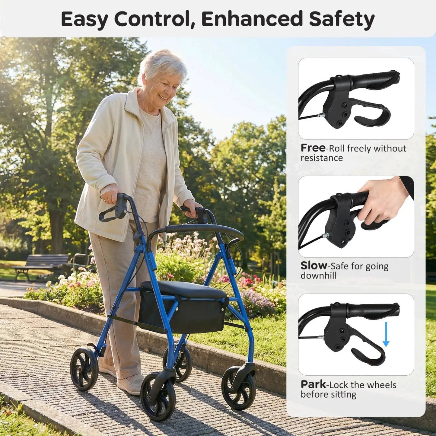 Rollator Walker with Seat and Adjustable Handles