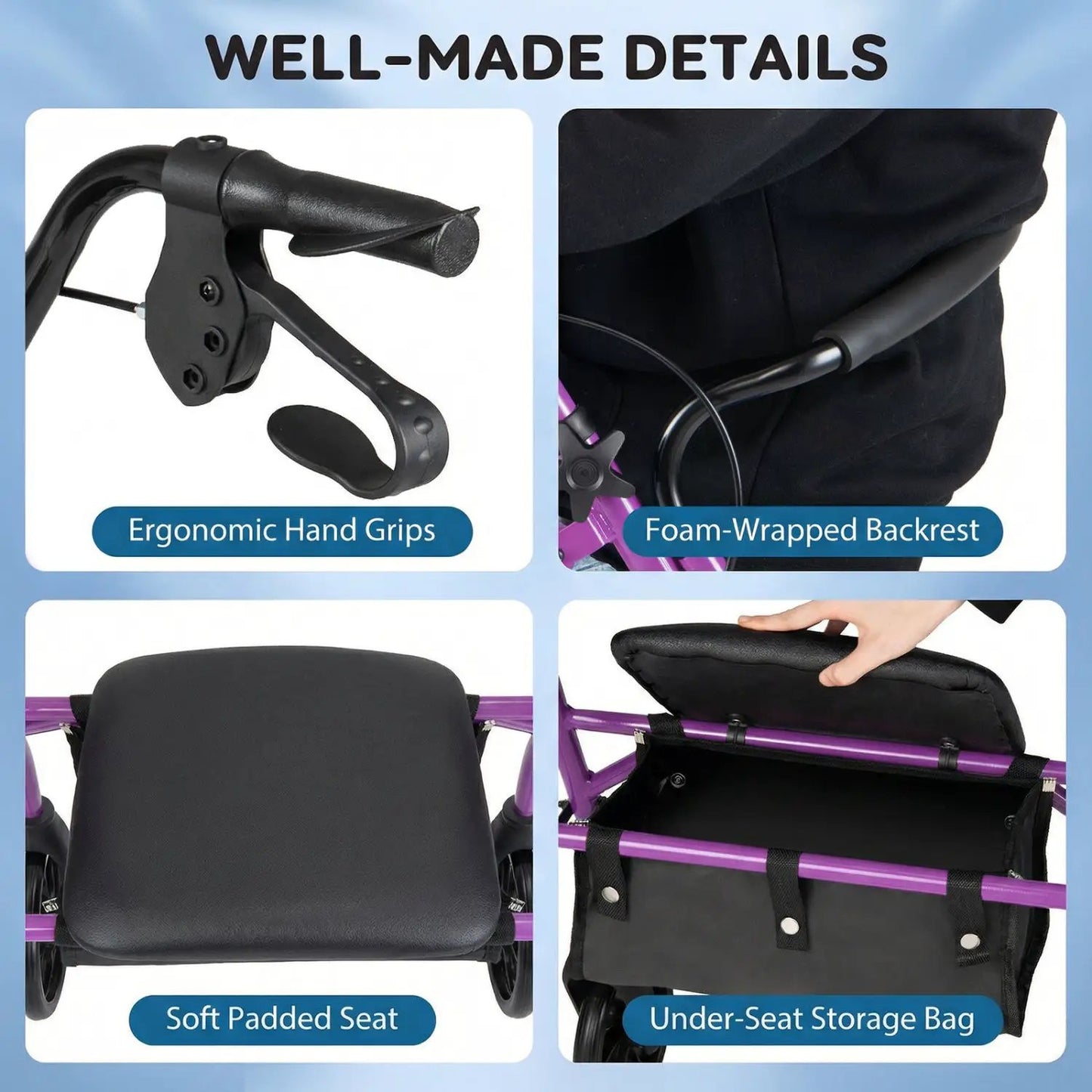 Rollator Walker with Seat and Adjustable Handles