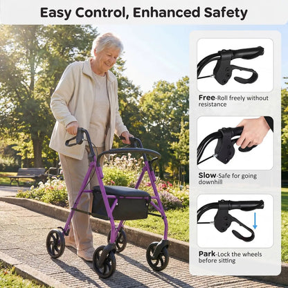 Rollator Walker with Seat and Adjustable Handles