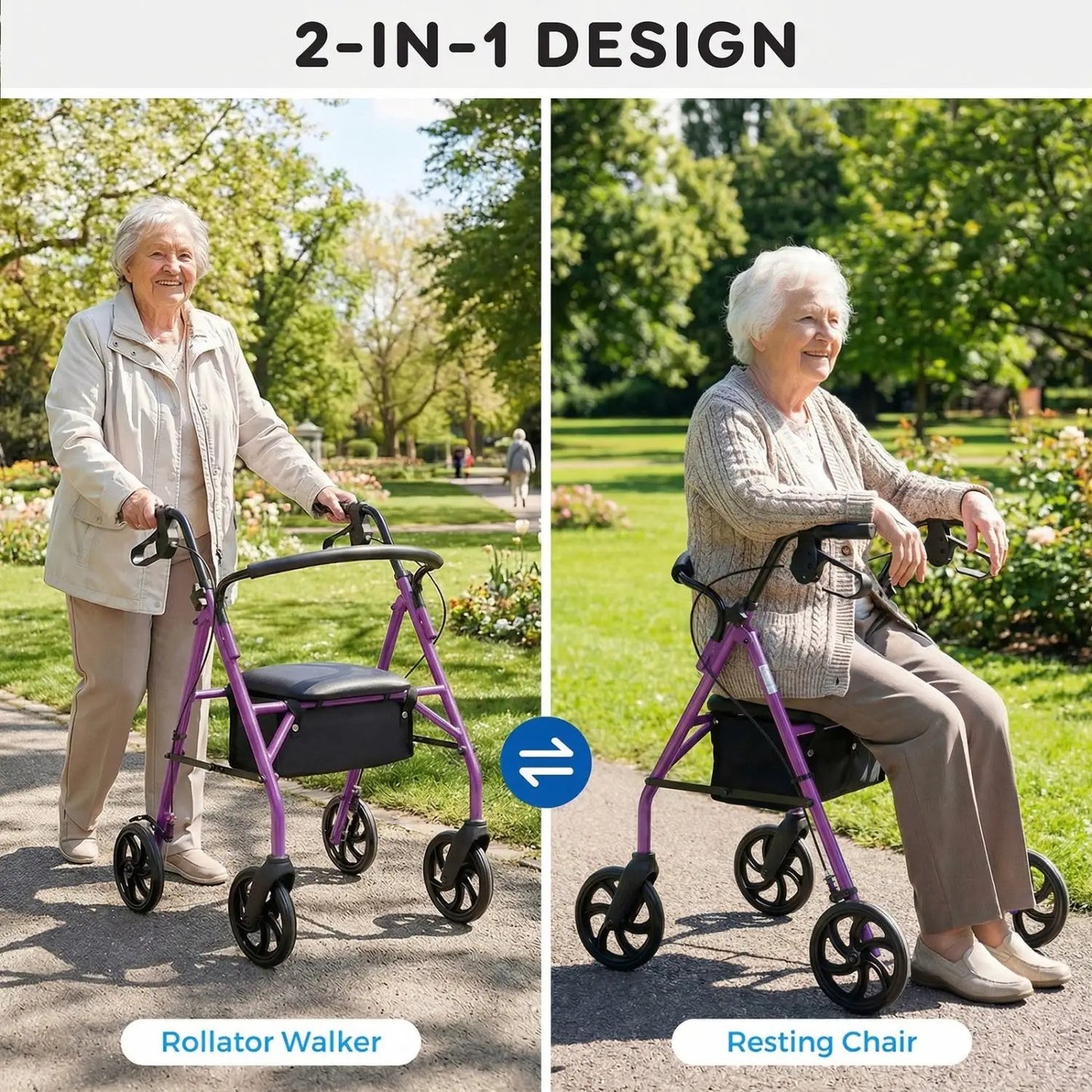 Rollator Walker with Seat and Adjustable Handles