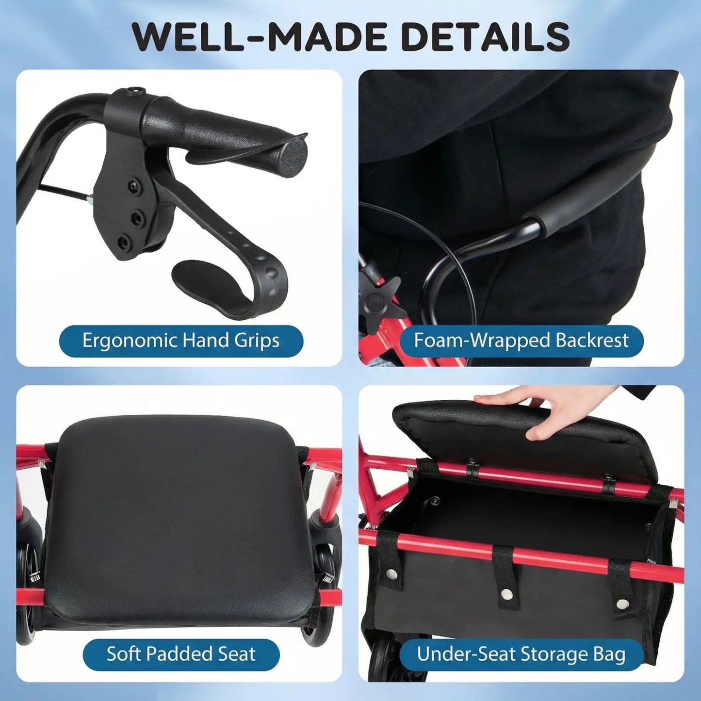 Rollator Walker with Seat and Adjustable Handles