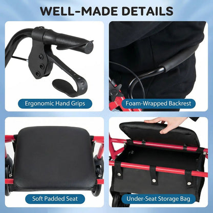 Rollator Walker with Seat and Adjustable Handles