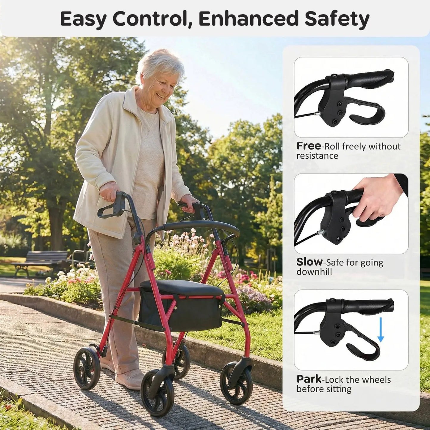 Rollator Walker with Seat and Adjustable Handles