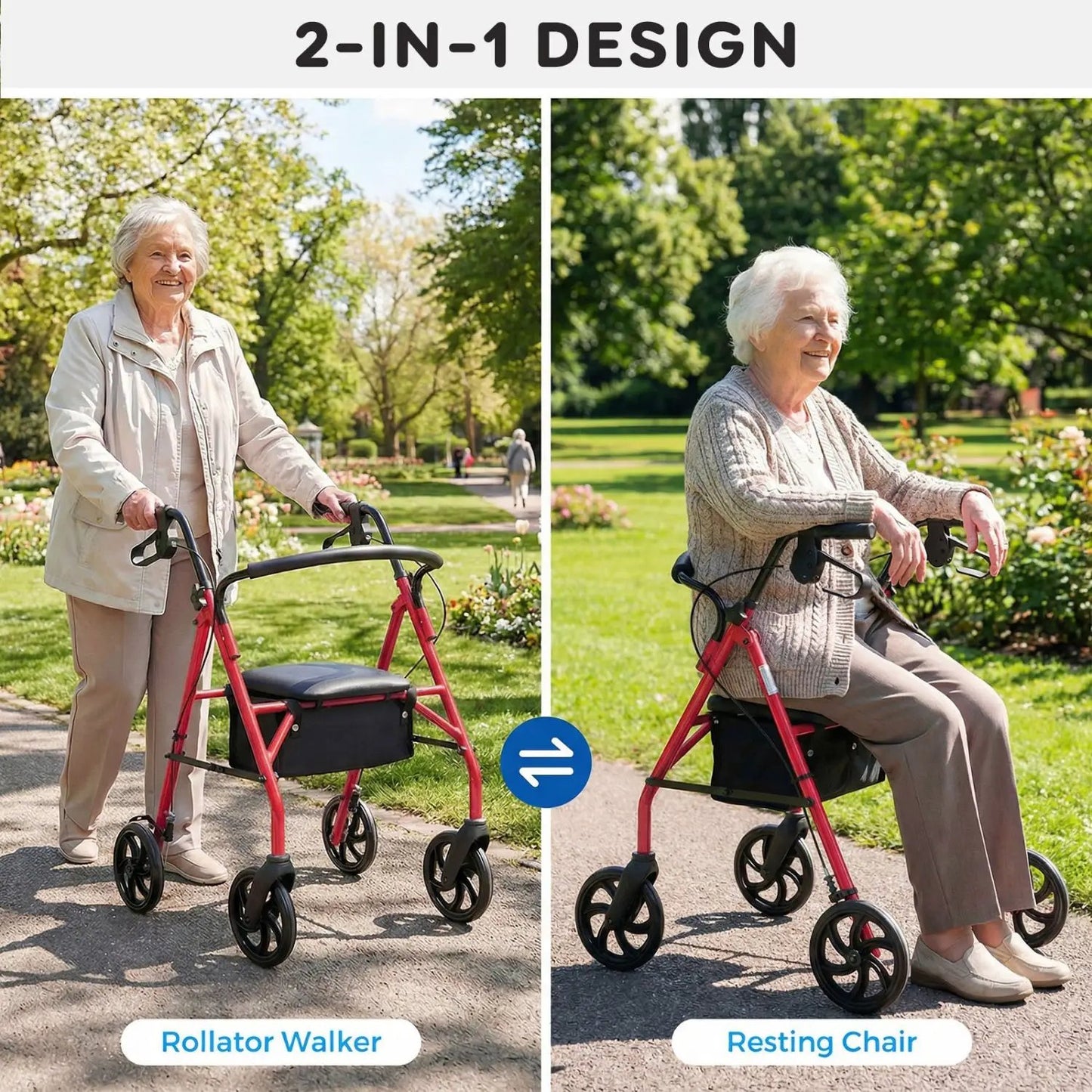 Rollator Walker with Seat and Adjustable Handles