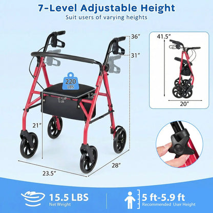 Rollator Walker with Seat and Adjustable Handles