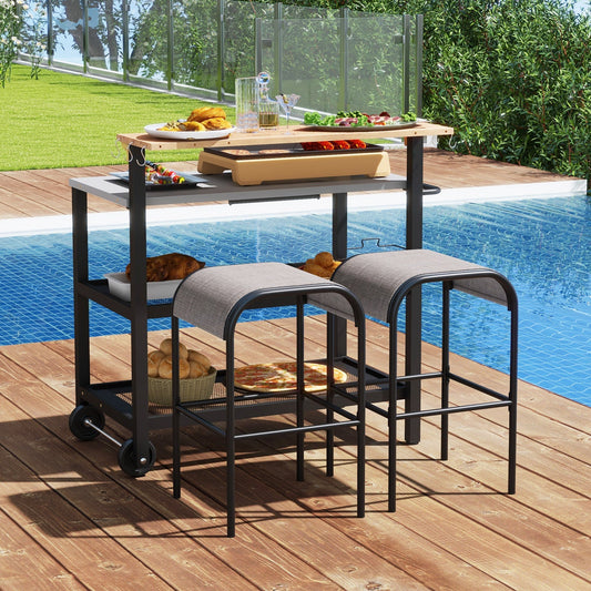 Rolling Bar Cart with Flip-up Table and Hooks for Kitchen