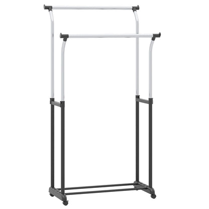 Rolling Clothes Rack Double Rod Garment Rack with Adjustable Height