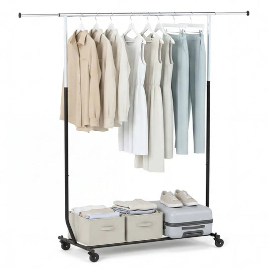Rolling Clothes Rack Extendable Garment Stand