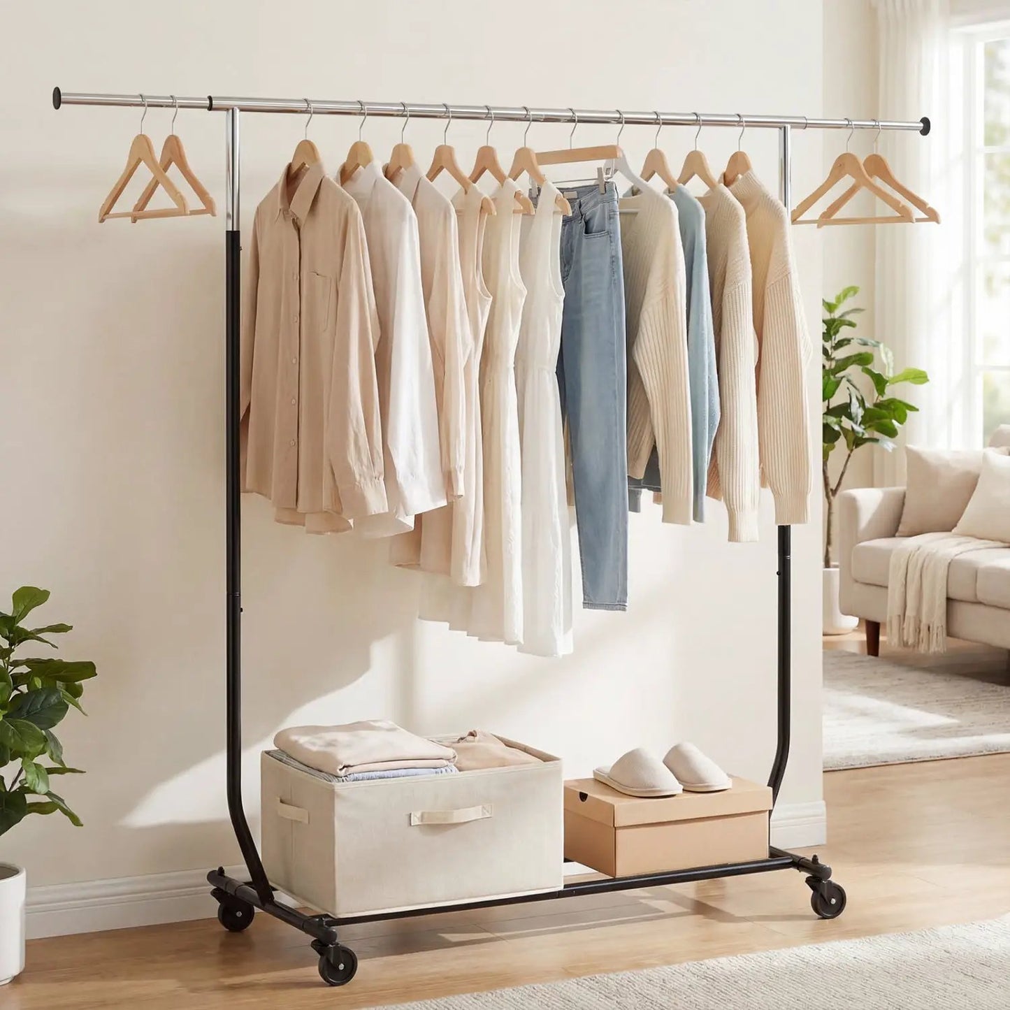 Rolling Clothes Rack Extendable Garment Stand